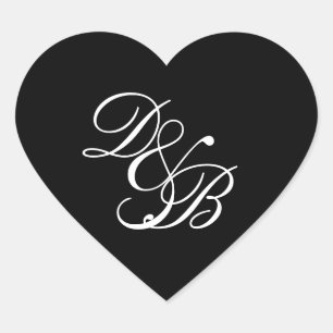 Elegante Zwart/Wit Monogram Trouw Hart Zegel