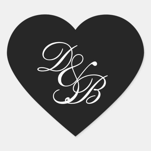 Elegante Zwart/Wit Monogram Trouw Hart Zegel (Voorkant)