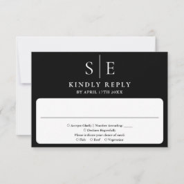 Elegante zwart-wit monogram trouwkaart RSVP kaartje