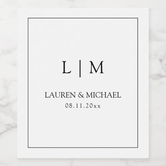 Elegante zwart-wit monogram typografie bruiloft wijn etiket (Enkel label)