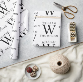 Elegante zwart-wit monogrammed naam cadeaupapier
