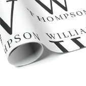Elegante zwart-wit monogrammed naam cadeaupapier (Rol Hoek)