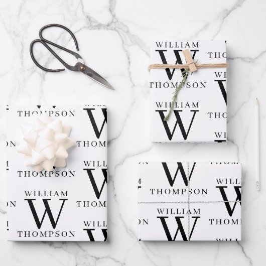 Elegante zwart-wit monogrammed naam inpakpapier vel (Voorkant)