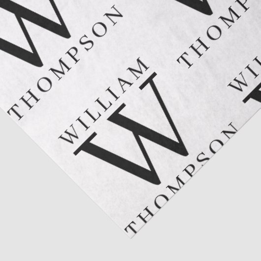 Elegante zwart-wit monogrammed naam tissuepapier (Detail)