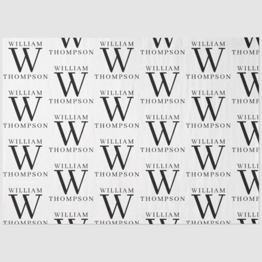 Elegante zwart-wit monogrammed naam tissuepapier (Voorkant)