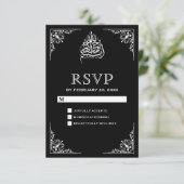 Elegante zwart-wit moslim bruiloft RSVP (Staand voorkant)