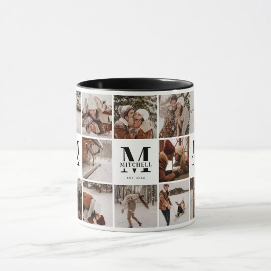 Elegante zwart-wit Multi Photo Collage Keepsake Mok (Midden)