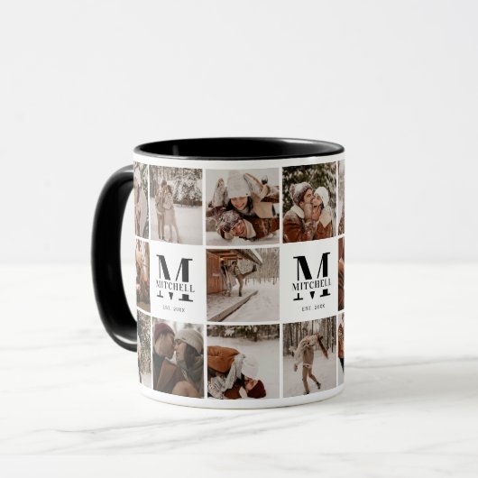 Elegante zwart-wit Multi Photo Collage Keepsake Mok (Voorkant links)