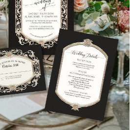 Elegante Zwart Wit N Goud Bruiloft Details Kaart
