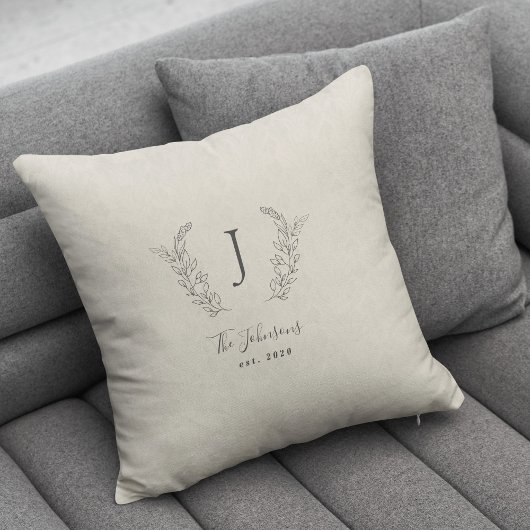 Elegante zwart-wit naam met monogram kussen