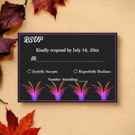 Elegante zwart-wit neon gras herfst bruiloft RSVP kaartje