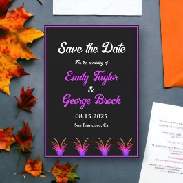 Elegante zwart-wit neon gras herfst bruiloft save the date