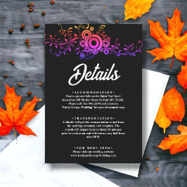 Elegante zwart-wit neon herfst bruiloft details informatiekaartje