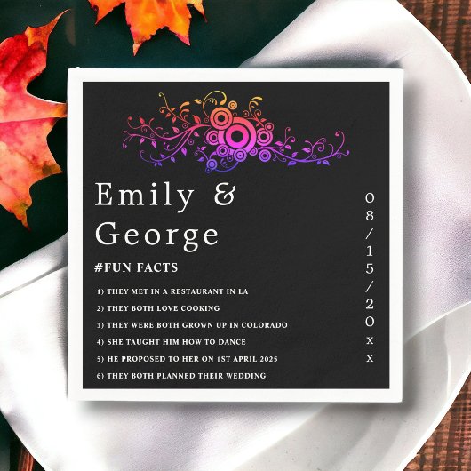 Elegante zwart-wit neon loof val bruiloft servet