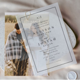 Elegante zwart-wit overlay bruiloft vellum uitnodigingen