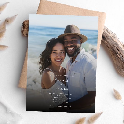 Elegante zwart-wit overlay foto bruiloft kaart