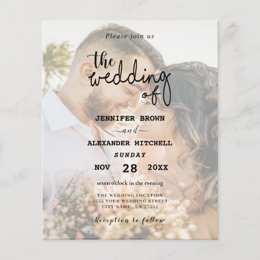 Elegante zwart-wit overlay foto bruiloft uitnodige (Voorkant)