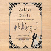 Elegante zwart-wit paar klassieke bruiloft acryl uitnodigingen (Voorkant)