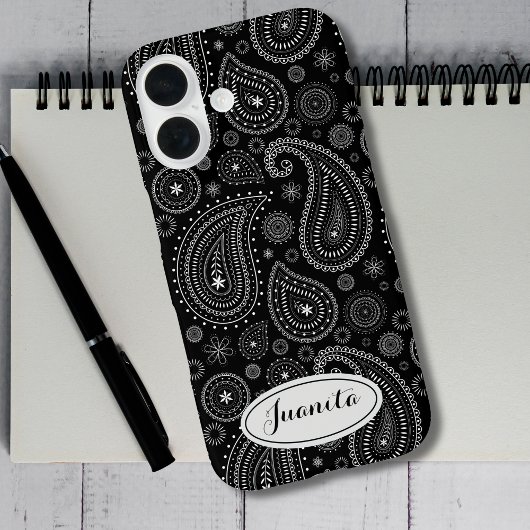 Elegante zwart-wit paisley – Retro Oosters Case-Mate iPhone Case