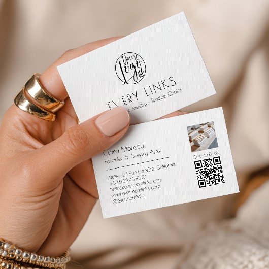 Elegante Zwart Wit Permanente Sieraden QR Code Visitekaartje