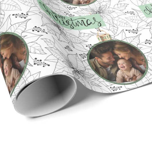 Elegante zwart-wit poinsettia gepersonaliseerd cadeaupapier (Rol Hoek)