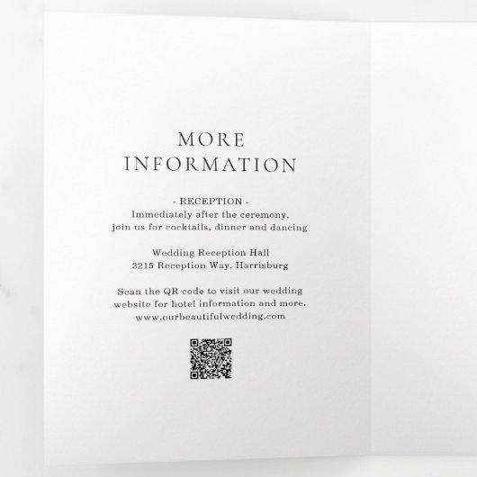 Elegante zwart-wit QR Code Classic Wedding Drieluik Uitnodiging (Binnenzijde eerst)