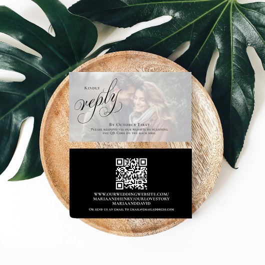 Elegante zwart-wit QR Code Foto RSVP Online Informatiekaartje