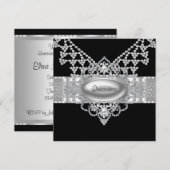 Elegante zwart-wit Quinceanera Uitnodigingen (Voorkant / Achterkant)