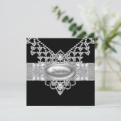 Elegante zwart-wit Quinceanera Uitnodigingen (Staand voorkant)