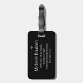 Elegante zwart-wit reizen wereldkaart, vliegtuig bagagelabel (Achterkant verticaal)