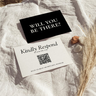 Elegante zwart-wit Retro QR Code Wedding RSVP Kaartje