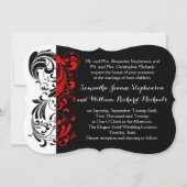 Elegante zwart/wit/rode swirl vormige bruiloft kaart (Voorkant)