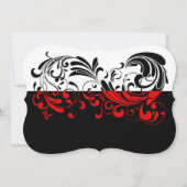 Elegante zwart/wit/rode swirl vormige bruiloft kaart (Achterkant)