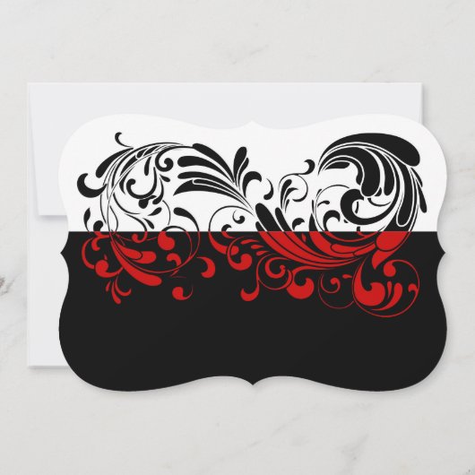 Elegante zwart/wit/rode swirl vormige bruiloft kaart (Achterkant)