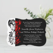 Elegante zwart/wit/rode swirl vormige bruiloft kaart (Staand voorkant)