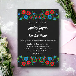 Elegante zwart-wit romantische bloemenbruiloft kaart