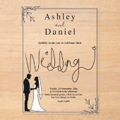 Elegante zwart-wit romantische paar bruiloft acryl uitnodigingen (Voorkant)