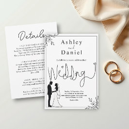 Elegante zwart-wit romantische paar bruiloft kaart