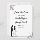 Elegante zwart-wit romantische paar bruiloft save the date (Voorkant)