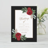 Elegante Zwart & Wit Rood Bloemen Gouden Kalligraf Kaart (Staand voorkant)
