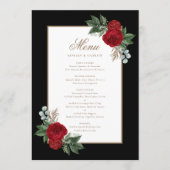 Elegante Zwart & Wit Rood Bloemen Gouden Kalligraf Menu (Voorkant)