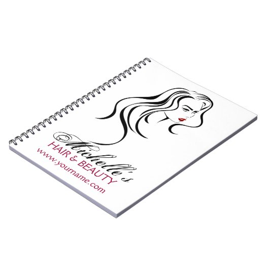 Elegante zwart-wit-rood kapsel beauty girl notitieboek (Linkerzijde)