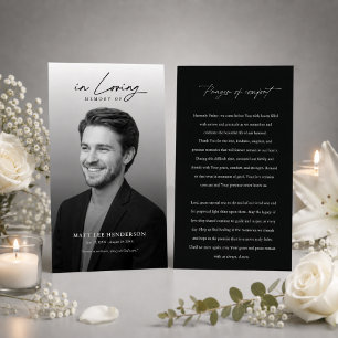 Elegante zwart-wit rouwfoto gebedskaart visitekaartje