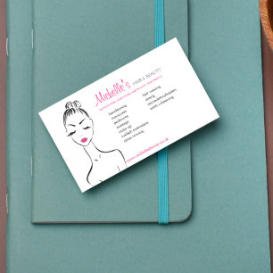 Elegante Zwart Wit Roze  Meisje Beauty Salon Visitekaartje