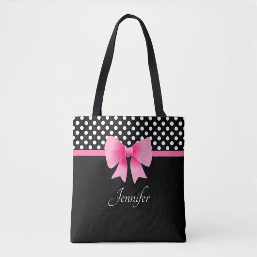 Elegante zwart-wit roze strik tote bag (Voorkant)