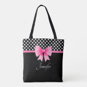 Elegante zwart-wit roze strik tote bag (Achterkant)