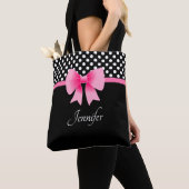 Elegante zwart-wit roze strik tote bag (Dichtbij)