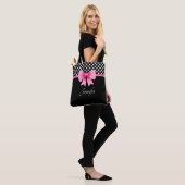 Elegante zwart-wit roze strik tote bag (Op model)