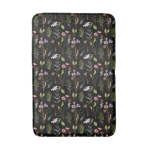 Elegante zwart wit & roze wilde bloem waterverf badmat