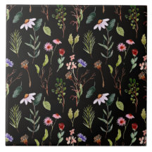 Elegante zwart wit & roze wilde bloem waterverf